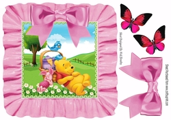Snoozy bear and friends in frill frame 8x8 with pink bow