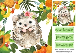 Lovely Tropical Fruit Frame with a cute hedgehog 8x8