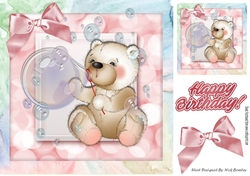 Cute baby bear blowing bubbles in rainbow frame 8x8
