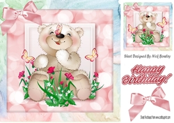Cute baby bear with butterflies in rainbow frame 8x8