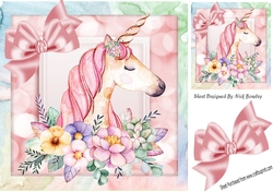 Pretty princess unicorn with flowers and in rainbow 8x8 frame