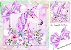Pretty princess unicorn in lilac with flowers and in rainbow 8x8 frame