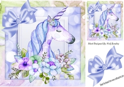 Pretty princess unicorn in blue with flowers and in rainbow 8x8 frame