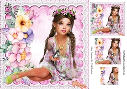 pretty girl with butterfly and flowers on lace 8x8 with pyramids
