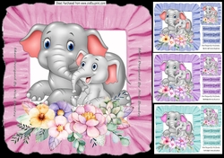 Cute mum and cute baby elephants wih flowers in frill frames 8x8 mini kit