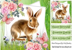 cute bunny with roses and butterflies 8x8