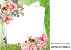 cute bunny with roses and butterflies 8x8 insert, 