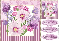 pretty shades of water colour flowers  pink/purple stripe 8x8 frame