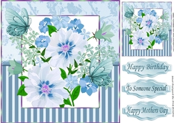 pretty shades of water colour flowers blue/turq stripe 8x8 frame