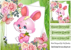 cute pink bunny with carrot and butterfly 8x8