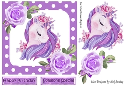 pretty purple rainbow unicorn with roses and polkadot 7x7