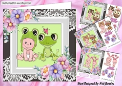 4 Cute babies with animals and flowers card fronts 7x7 mini kit