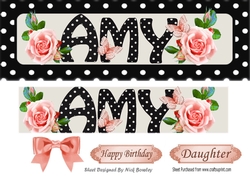 AMY Name DL With peach roses and black/white polkadot