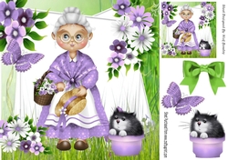 Lovely Granny in purple with flowers and butterfly 8x8