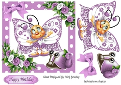 Cute lilac toony butterfly with snail polkadot frame 7x7