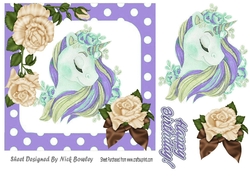 pretty fantasy rainbow purple unicorn with cream roses 7x7