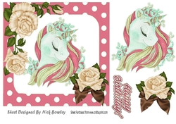 pretty fantasy rainbow pink unicorn with cream roses 7x7