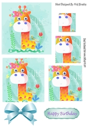 Cute Giraffe in water colour with flowers & bird Pyramids