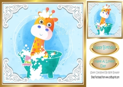Cute Giraffe in water colour baby shower in the bath 8x8