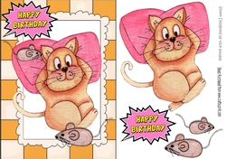 Fat Lazy Cat with mice in watercolour A5 