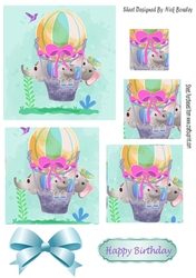 Cute painted elephants fun in a ballon and ornate corners pyramids