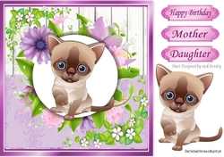 Cute siamese kitten with pretty lilac flowers, wooden back ground 8x8