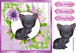 Cute black kitten with pretty lilac flowers, wooden back ground 8x8