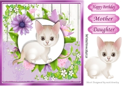 Cute white kitten with pretty lilac flowers, wooden back ground 8x8