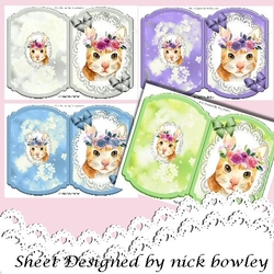 4 Lovely watercolour cats on lace with flowers Bracket cards mini kit