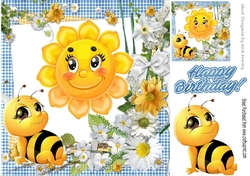Smile its a lovely Day, with flowers and cute little bee 8x8