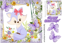 Cute Foxy Girl in purple gingham flower frame 8x8