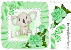 Cute water colour Koala Bear in frill 8x8 frame with green bow