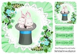 Bunnies in top hat with lace and flowers in green frill 8x8 frame