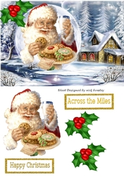 Lovely scene with santa and his milk & cookies in snowball with holly A5