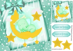 cute watercolour ele sleeping in turq star spangled sky with bow 8x8