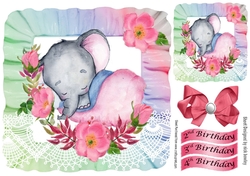 pretty rainbow frill frame with baby ele and flowers 8x8 pink