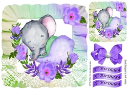 pretty rainbow frill frame with baby ele and flowers 8x8 purple