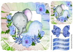 pretty rainbow frill frame with baby ele and flowers 8x8 blue