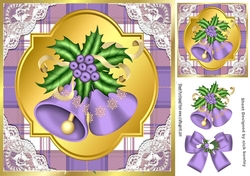 Lilac Tartan & Lace With Christmas bells and bow 8x8