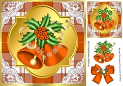 Orange Tartan & Lace With Christmas bells and bow 8x8