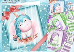 4 fantasy watercolour card fronts unicorn in star spangled sky 8x8 mini kit