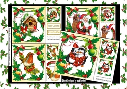 4 Lovely christmas card fronts in holly frames 8x8 Mini kit (set one)