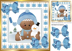 Cute Gingerbread in the snow with bows 8x8 (one)