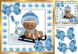 Cute Gingerbread in the  snow  with bows 8x8 (two)