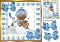 Cute Gingerbread in the snow with bows 8x8 (three)