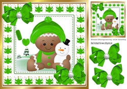 Cute Gingerbread in the snow with green bows 8x8 (one)