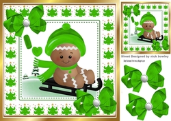 Cute Gingerbread in the snow with green bows 8x8 (two)