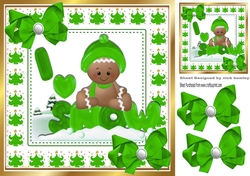 Cute Gingerbread in the snow with green bows 8x8 (four)