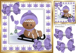 Cute Gingerbread in the  snow  with purple bows 8x8 (two)