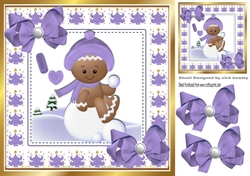 Cute Gingerbread in the snow with purple bows 8x8 (three)